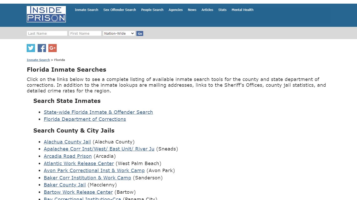 Inmate Search for Florida | Inmate Search | Offender Search - Inside Prison